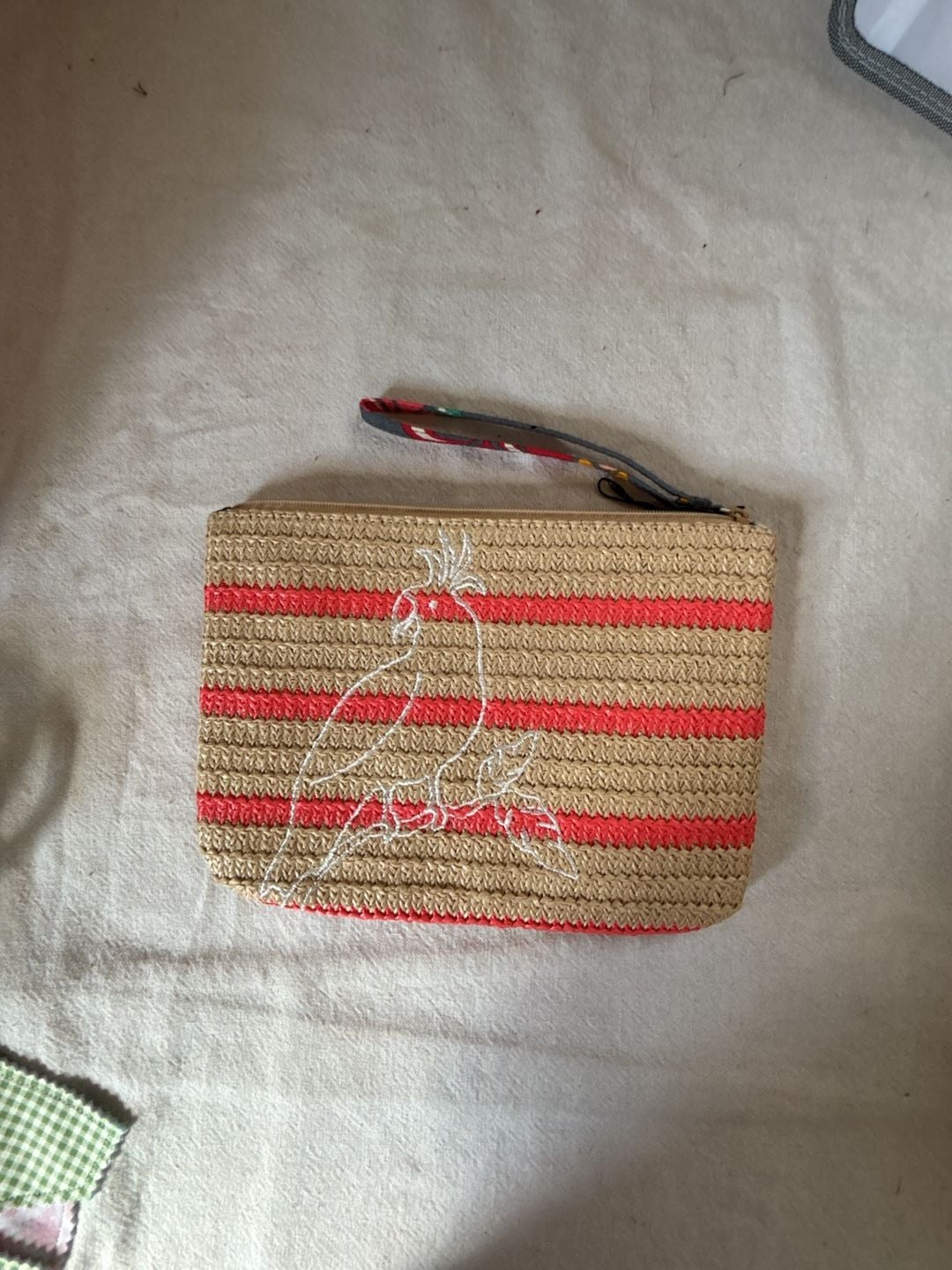 Vera Bradley Coastal Paradise Straw Wristlet Pouch Parrot Embroidered 2