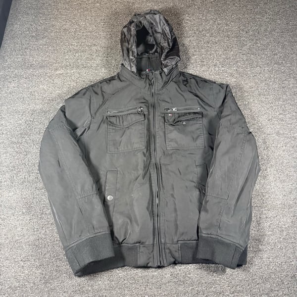 Tommy Hilfiger Bomber Jacket Size XL Black Hooded Full Zip Utility