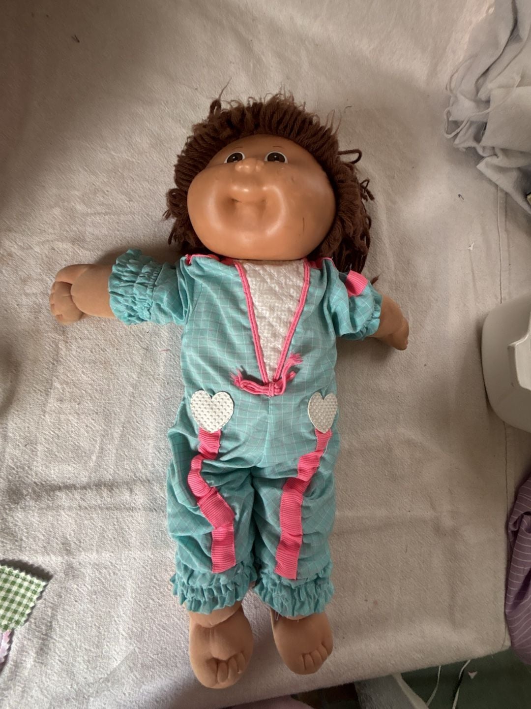 Cabbage Patch Kids Doll Brown Hair Blue Romper 1