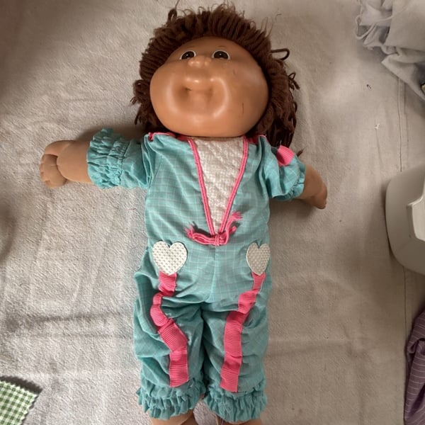 Cabbage Patch Kids Doll Brown Hair Blue Romper