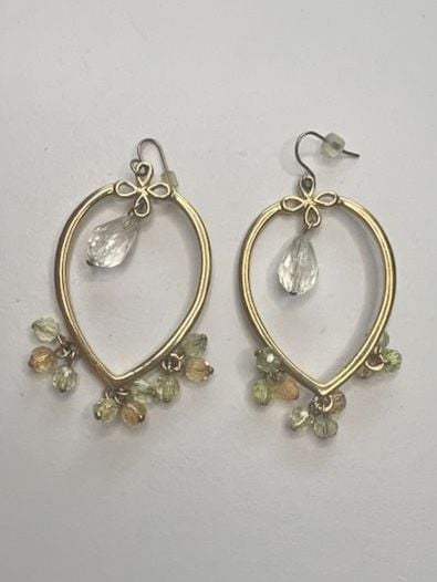 Gold Teardrop Dangle Earrings with Crystal and Beads 2