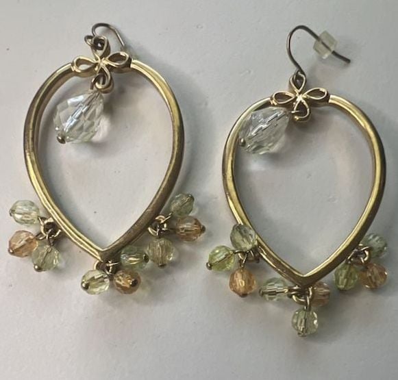 Gold Teardrop Dangle Earrings with Crystal and Beads 3