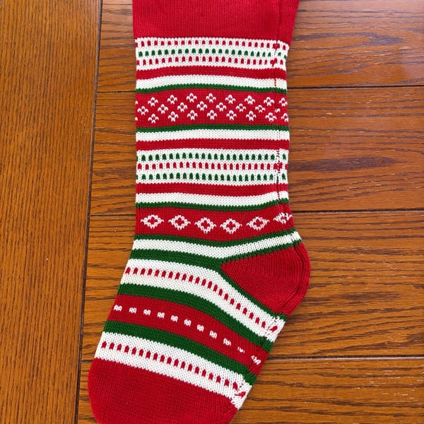 Hobby Lobby Knitted Christmas Stocking Red Green Fair Isle