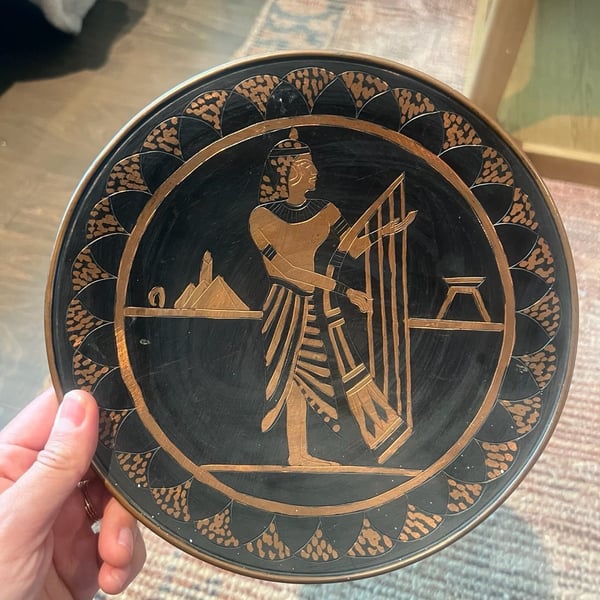 Vintage Egyptian Hand Made Metal Art Wall Hanging Plate Copper
