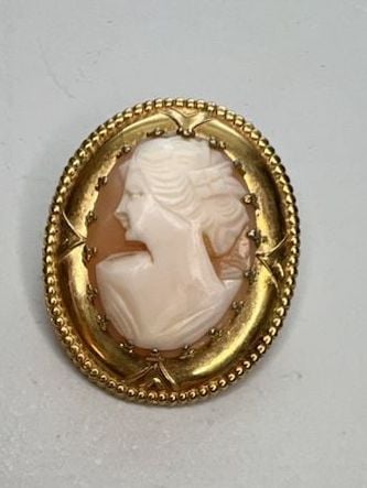 Vintage Gold Filled Shell Cameo Brooch Pin Pendant 2