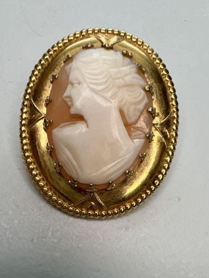 Vintage Gold Filled Shell Cameo Brooch Pin Pendant 3