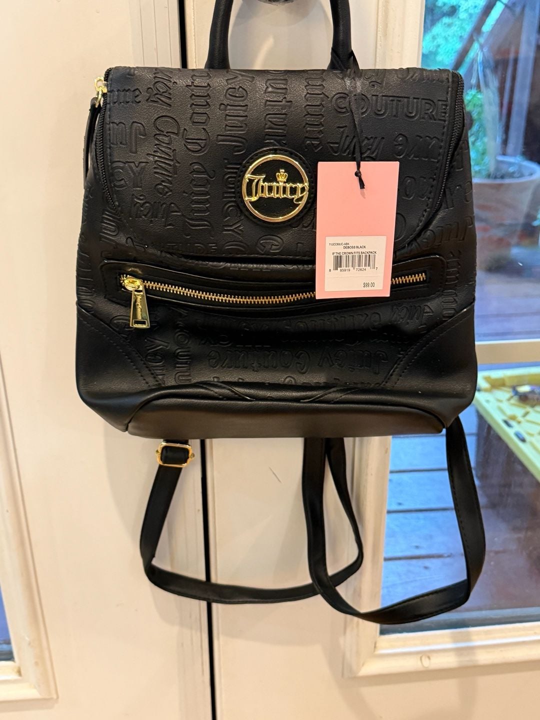 Juicy Couture If The Crown Fits Debossed Black Backpack 4