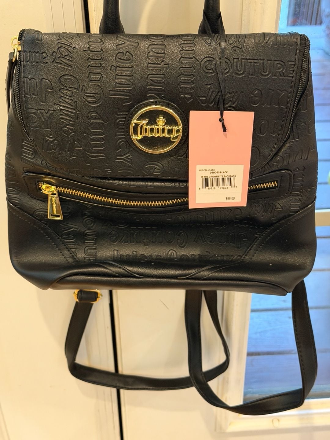 Juicy Couture If The Crown Fits Debossed Black Backpack 2