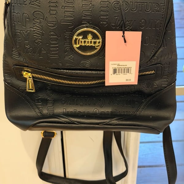 Juicy Couture If The Crown Fits Debossed Black Backpack