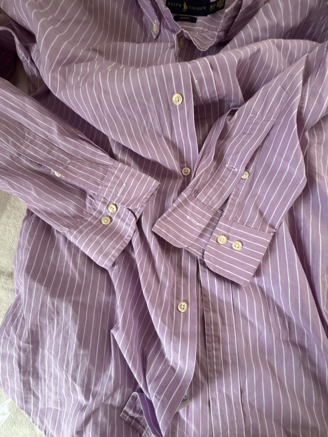 Ralph Lauren Striped Button-Down Shirt Purple White 4
