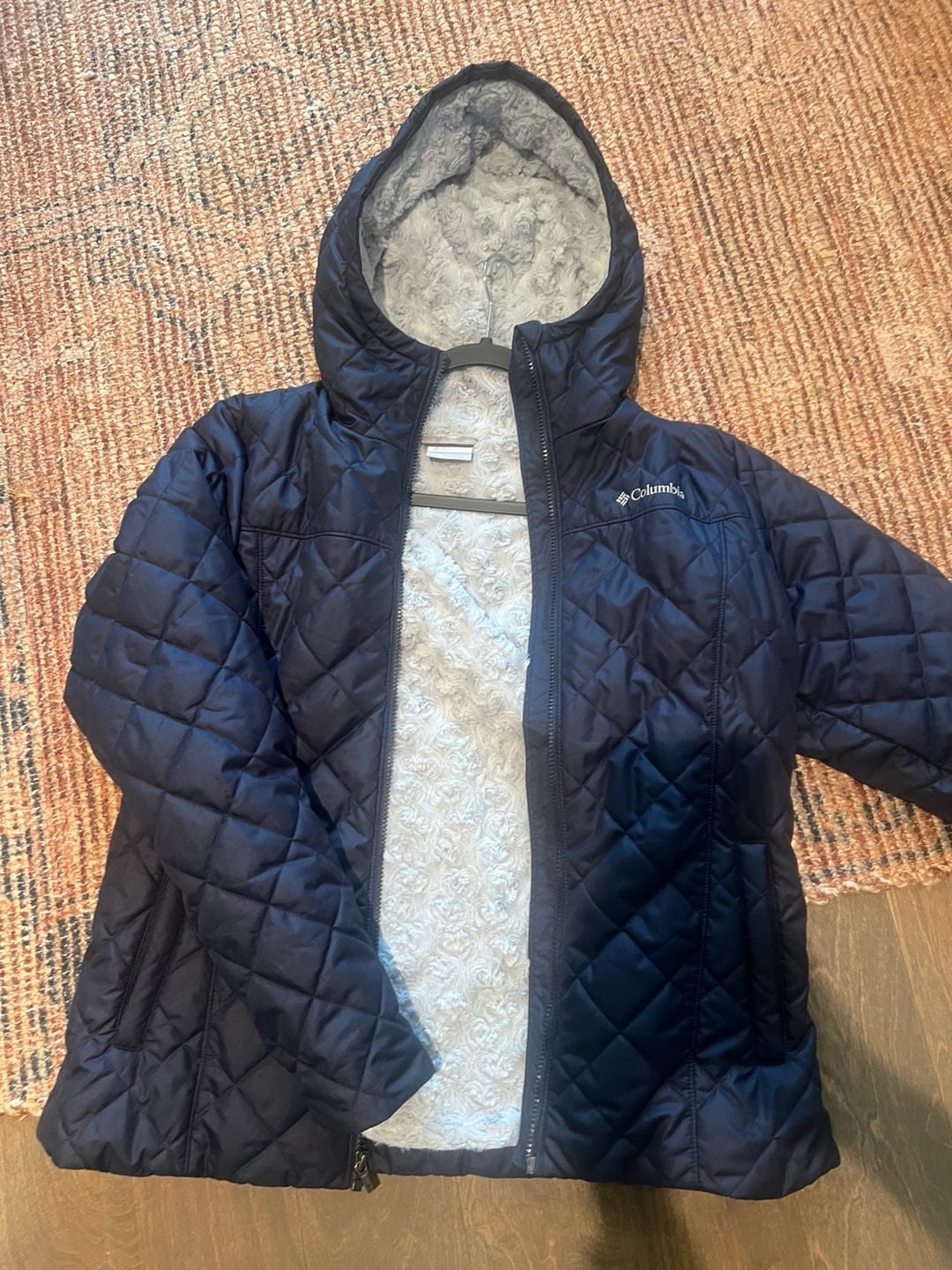 Columbia Copper Crest Hooded Jacket Blue Quilted Sherpa Lined 2
