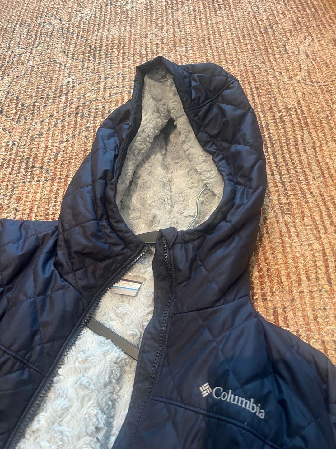 Columbia Copper Crest Hooded Jacket Blue Quilted Sherpa Lined 4