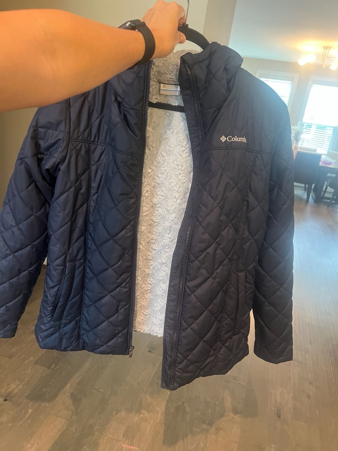 Columbia Copper Crest Hooded Jacket Blue Quilted Sherpa Lined 9