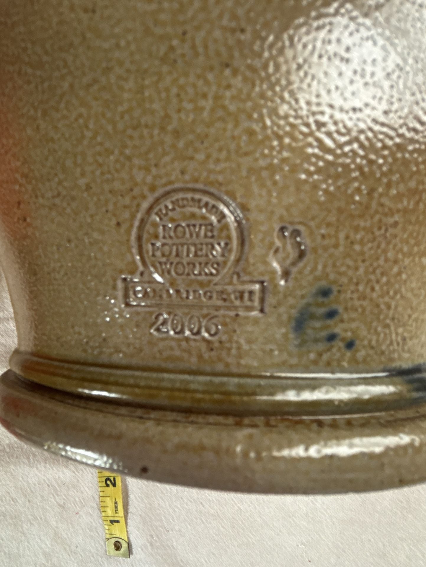 Rowe Pottery Works Stoneware Crock Jug with Lid 2006 Blue Floral 7
