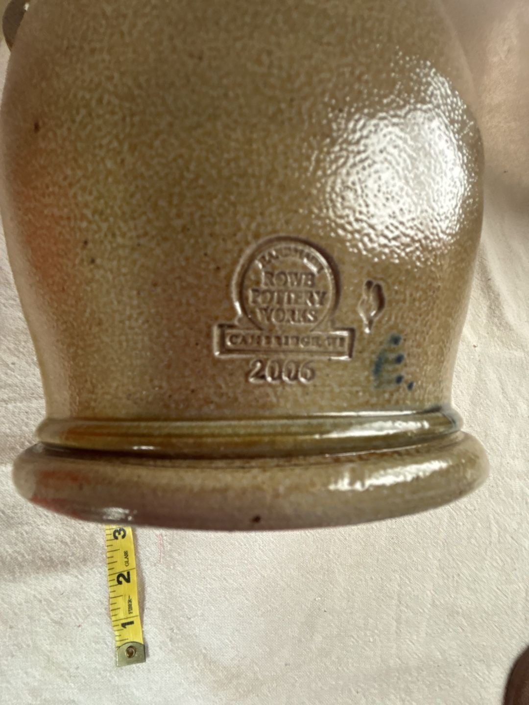 Rowe Pottery Works Stoneware Crock Jug with Lid 2006 Blue Floral 8