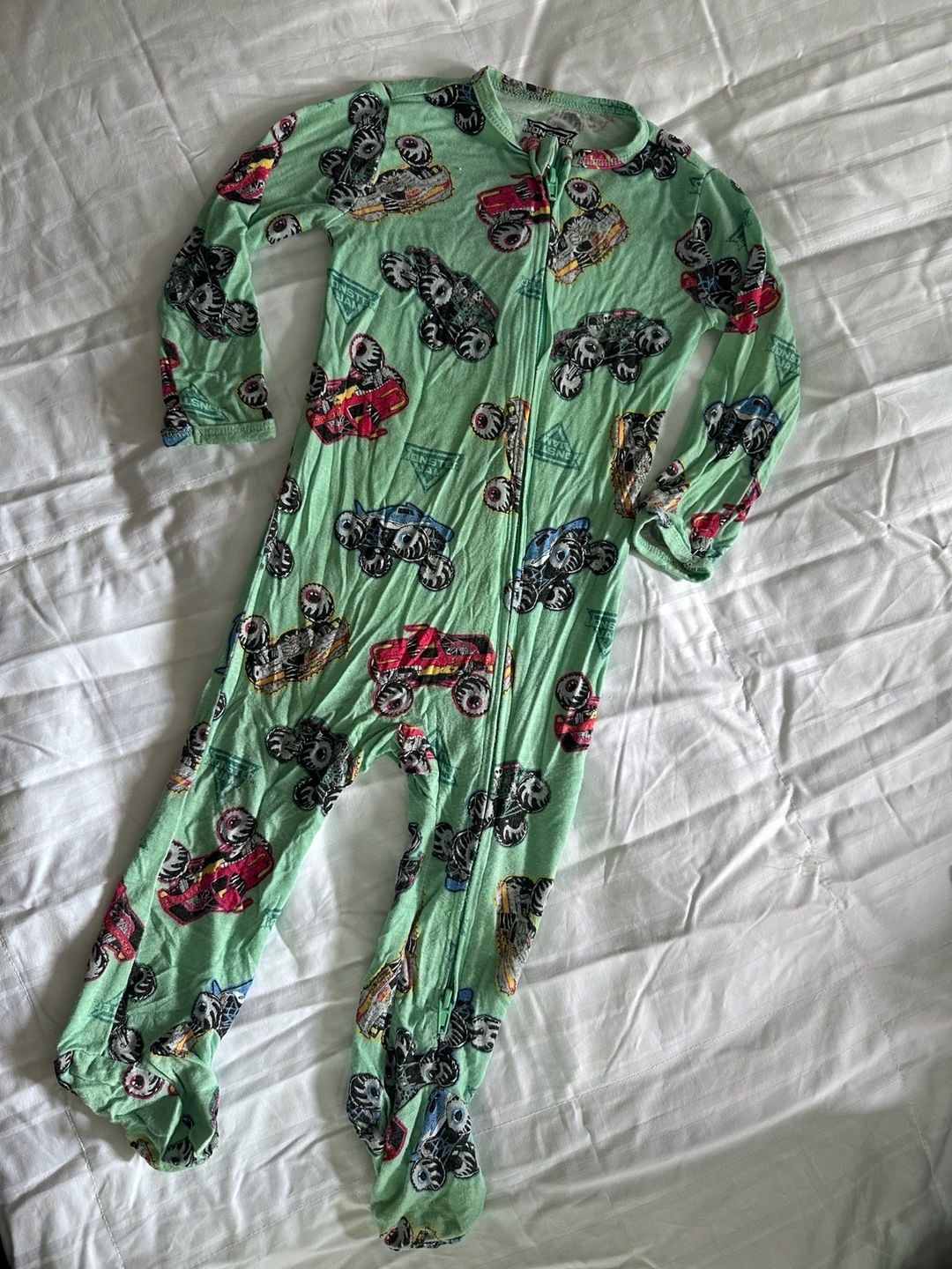Monster Jam Sleep And Play Footed Pajamas 6/9M Green Monster Trucks 2