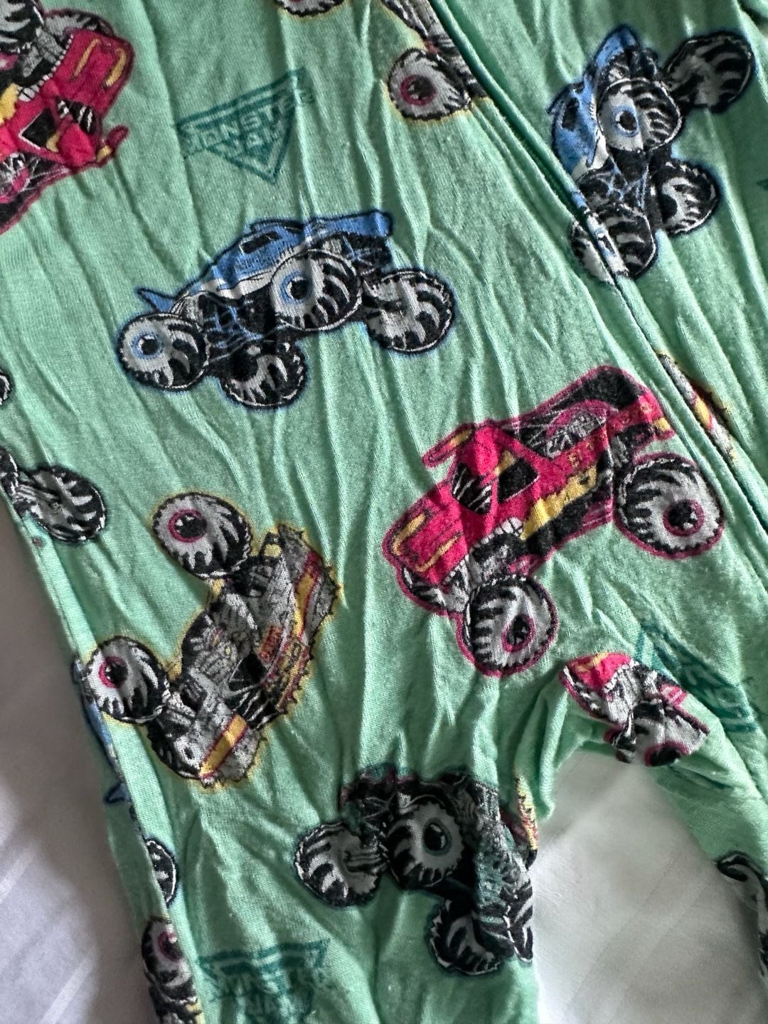 Monster Jam Sleep And Play Footed Pajamas 6/9M Green Monster Trucks 3