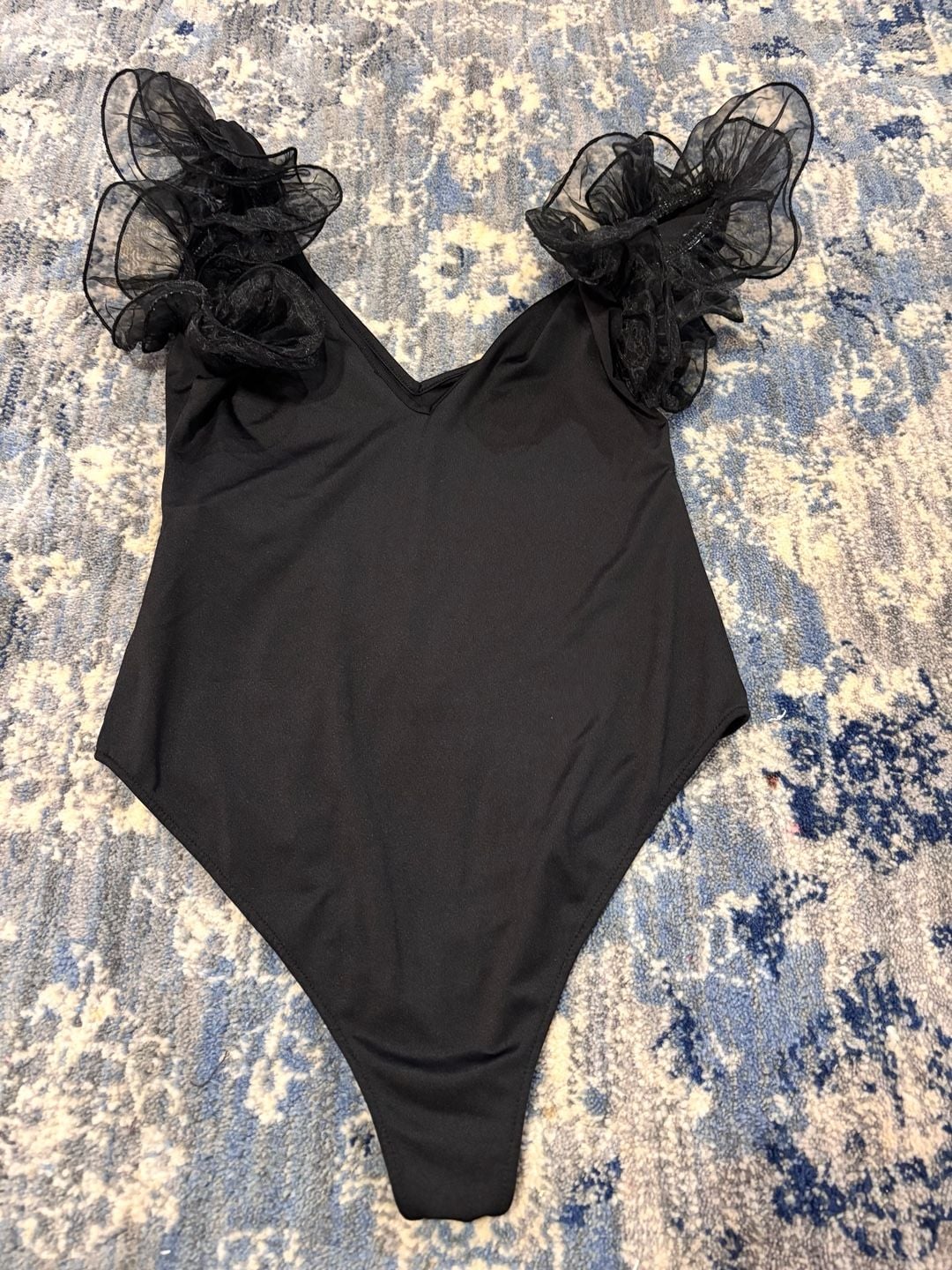 Zara Organza Ruffle Bodysuit Size S Black 2