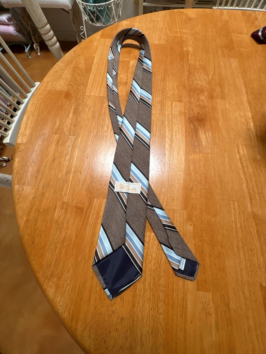 Vintage Beau Brummell Striped Necktie Brown Blue 3