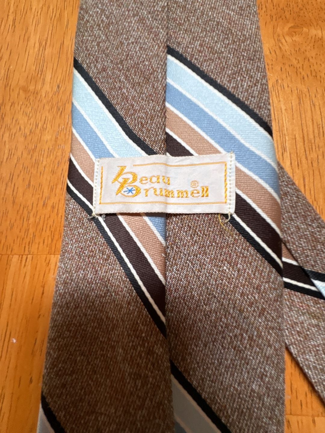 Vintage Beau Brummell Striped Necktie Brown Blue 4