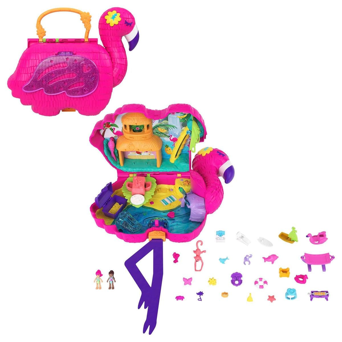 Polly Pocket Flamingo Party Large Compact Playset pre owned 1
