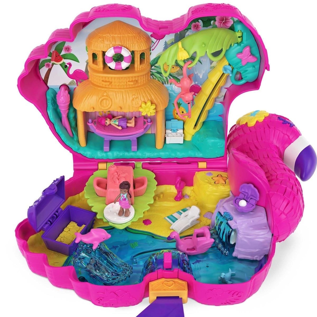 Polly Pocket Flamingo Party Large Compact Playset pre owned 2