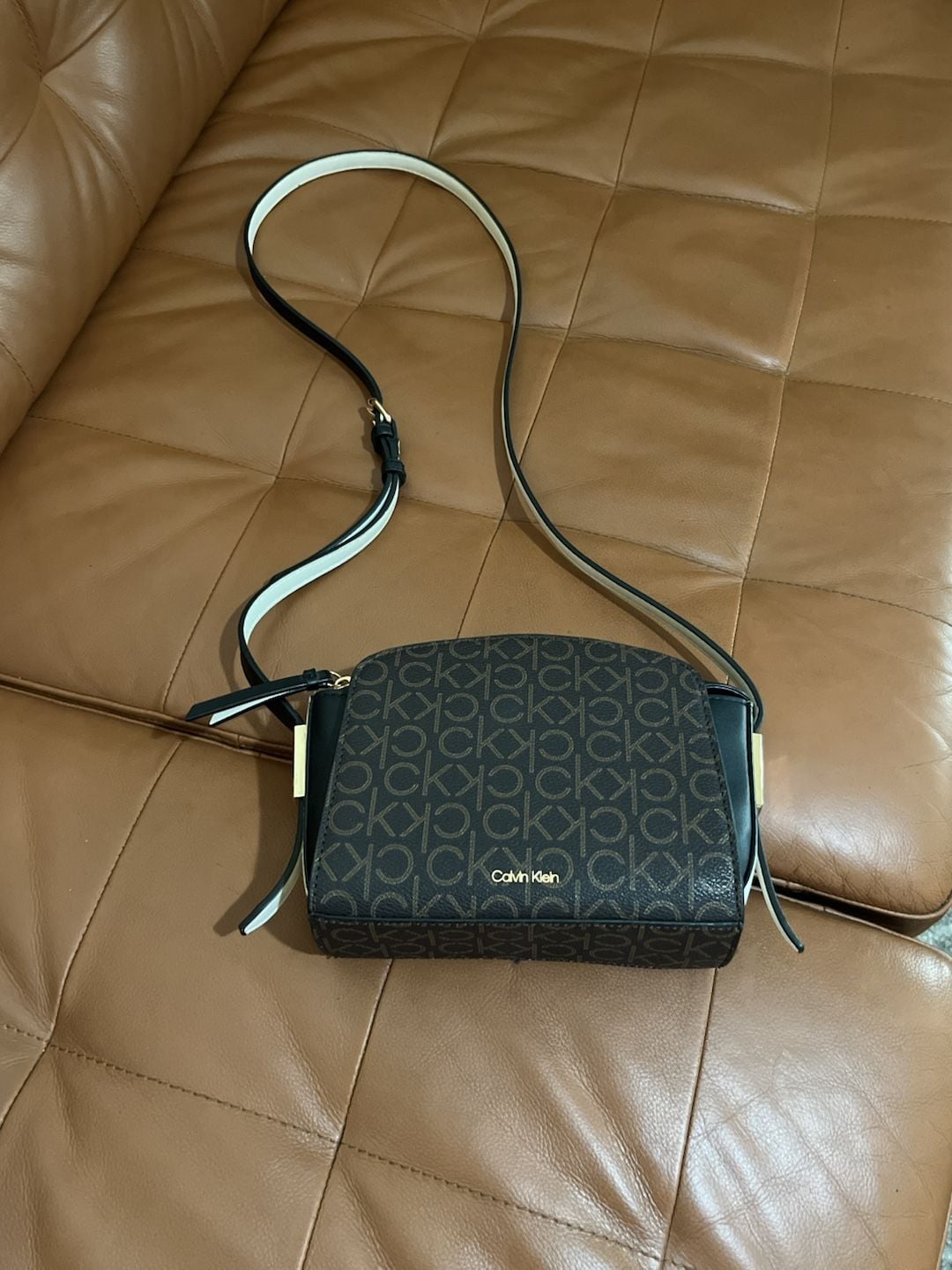 Calvin Klein Monogram Logo Crossbody Bag Brown Black 2