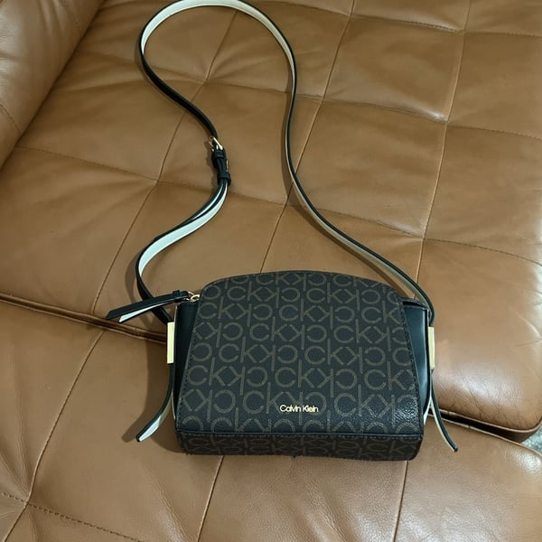 Calvin Klein Monogram Logo Crossbody Bag Brown Black