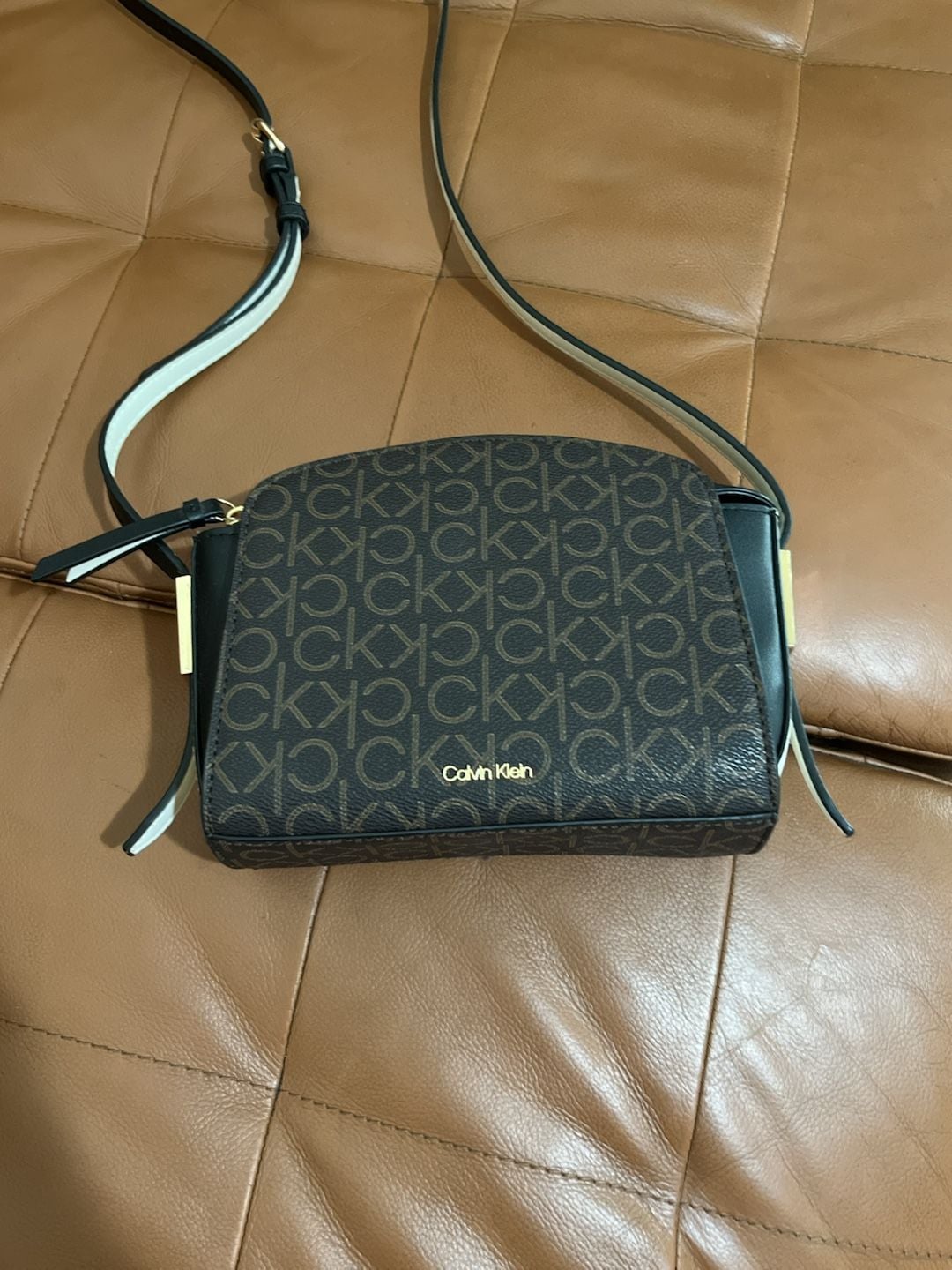 Calvin Klein Monogram Logo Crossbody Bag Brown Black 3