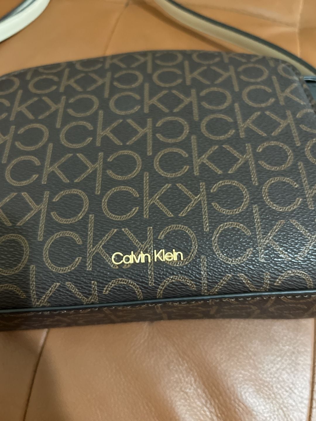 Calvin Klein Monogram Logo Crossbody Bag Brown Black 4