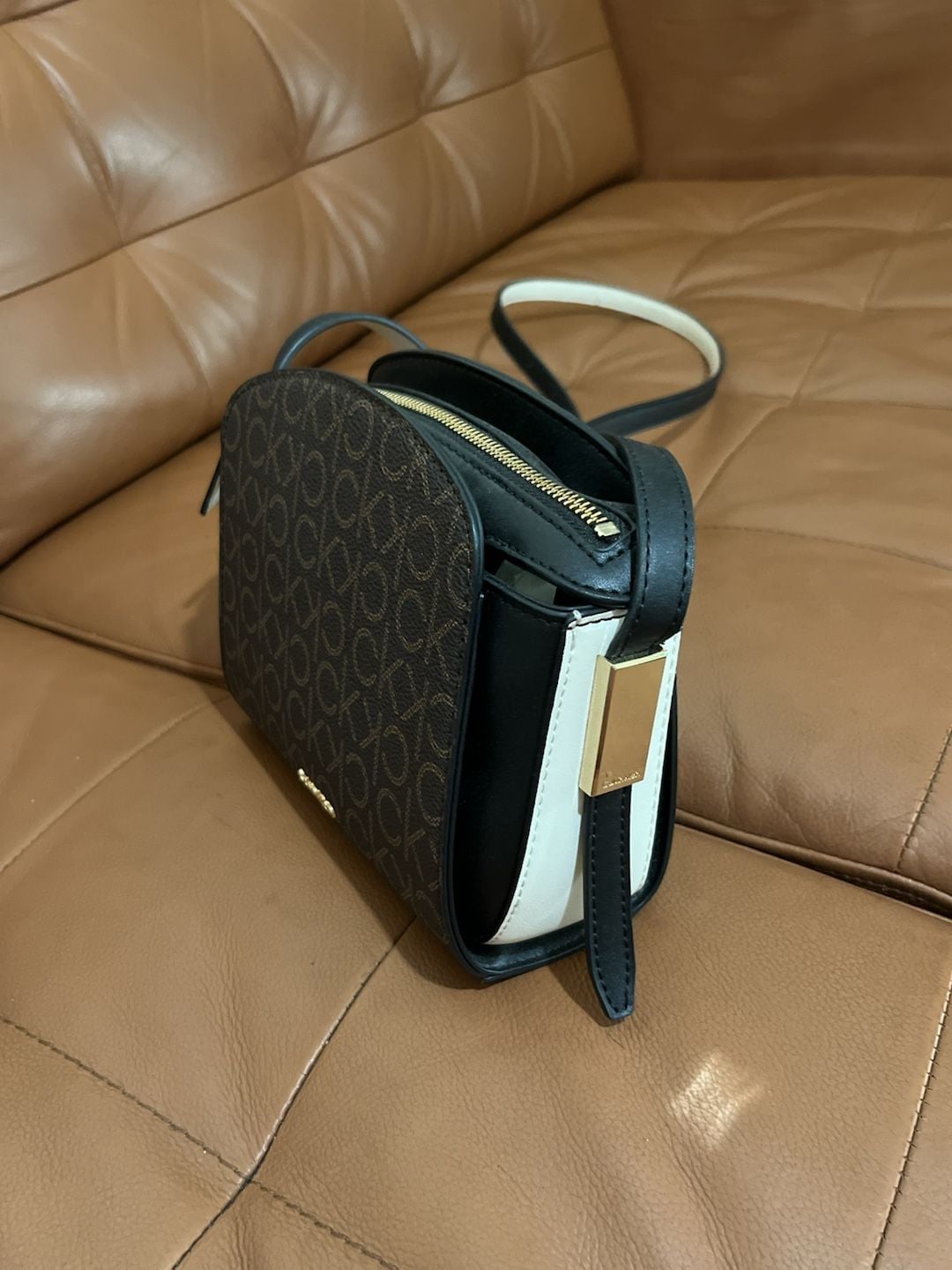 Calvin Klein Monogram Logo Crossbody Bag Brown Black 5