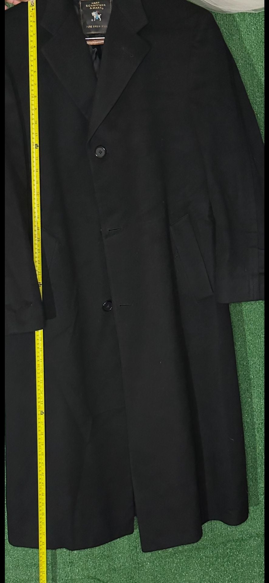 Hart Schaffner & Marx Pure Virgin Wool Black Overcoat Trench Coat Size 40R 13