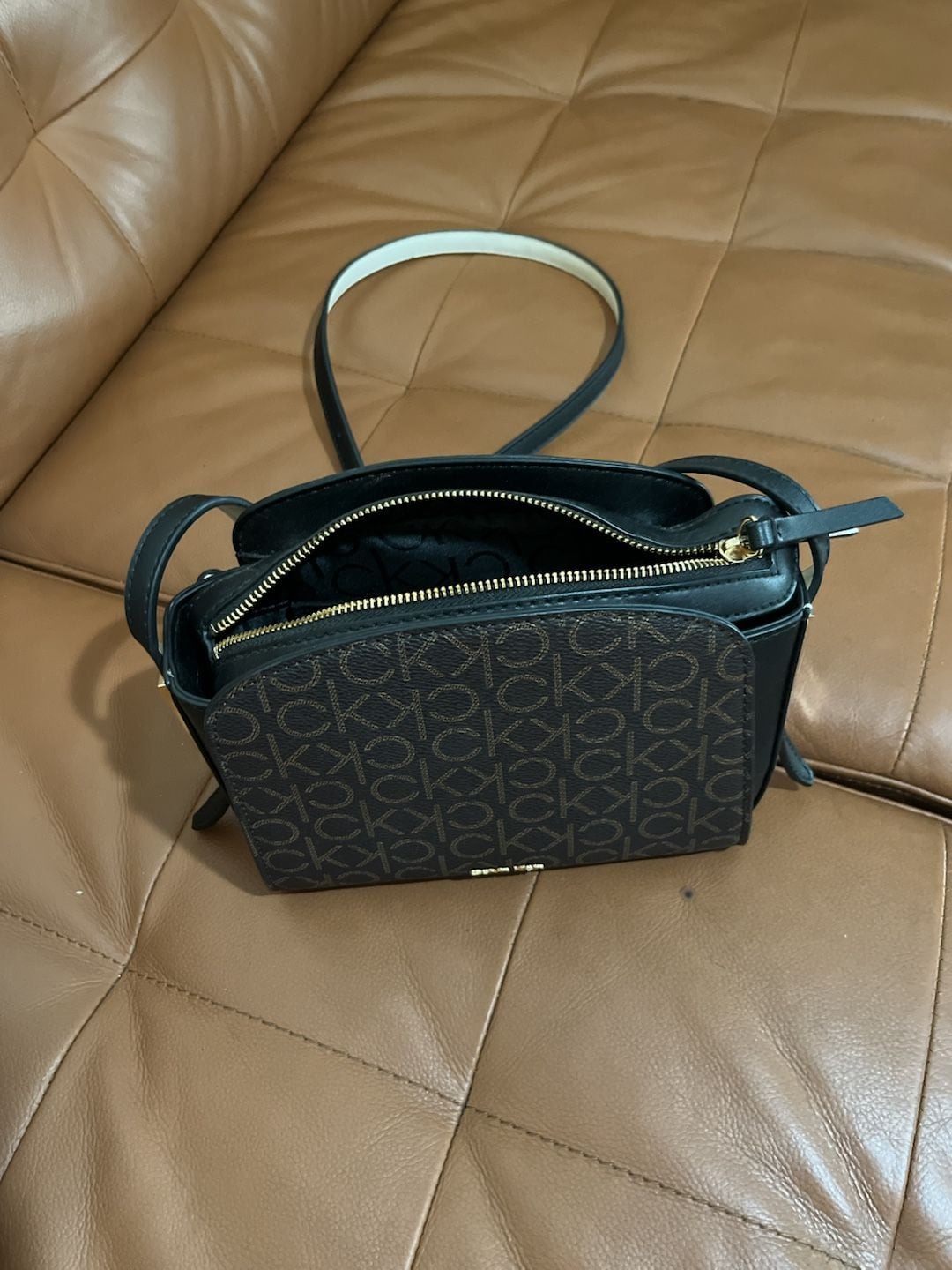 Calvin Klein Monogram Logo Crossbody Bag Brown Black 7