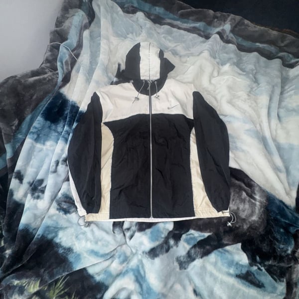 Vintage Nike Windbreaker Jacket Size L (12-14) Black White Full Zip Hoodie