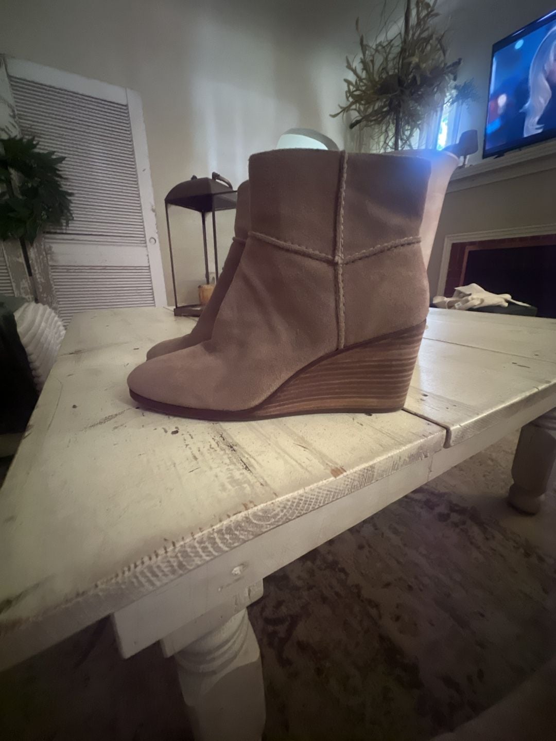 Lucky Brand Zolinni Wedge Ankle Bootie Size 10 Beige Suede 3