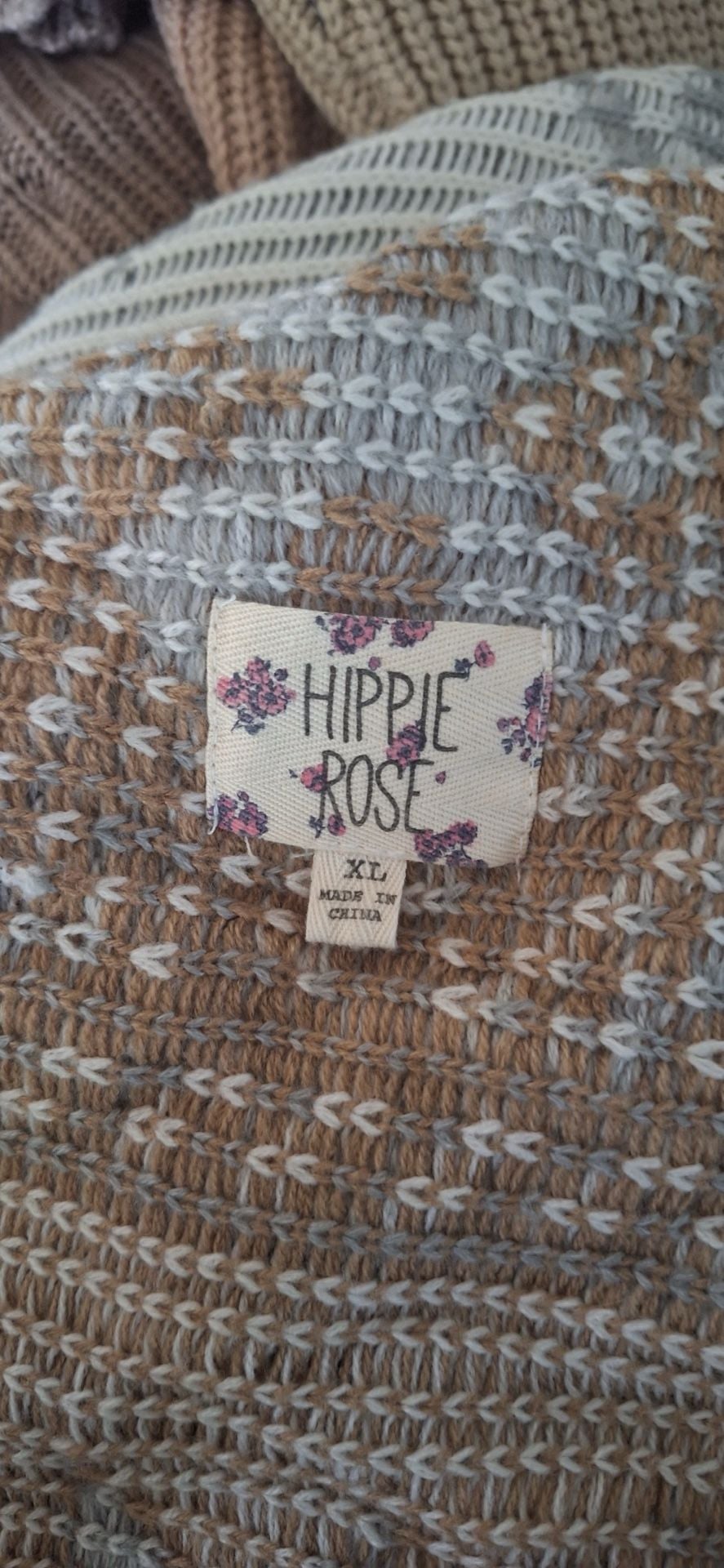 Hippie Rose Open Front Cardigan Sweater XL Grey Tan Southwestern Aztec Draped
 11