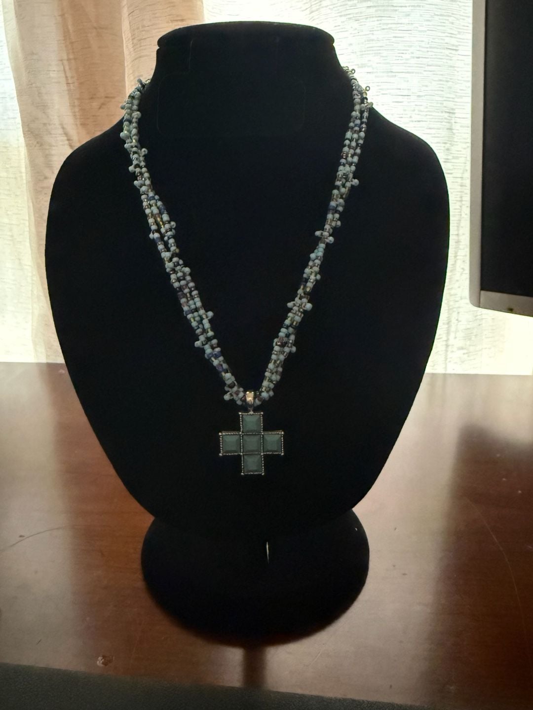 Vintage Style Southwestern Turquoise Blue Cross Multi-Strand Beaded Necklace 2