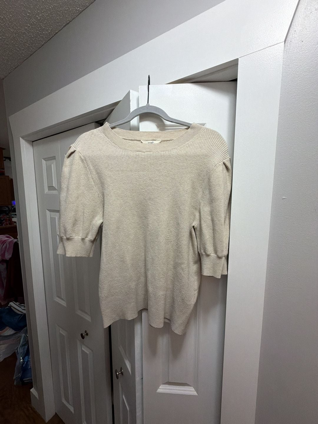 Terra & Sky Puff Sleeve Sweater Size 1X Beige Ribbed Knit Top 2