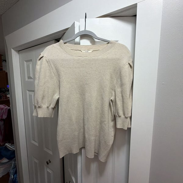Terra & Sky Puff Sleeve Sweater Size 1X Beige Ribbed Knit Top