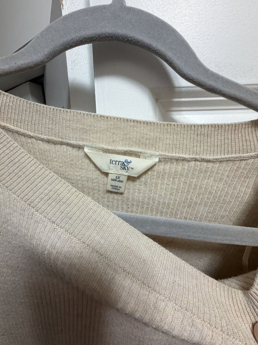 Terra & Sky Puff Sleeve Sweater Size 1X Beige Ribbed Knit Top 3