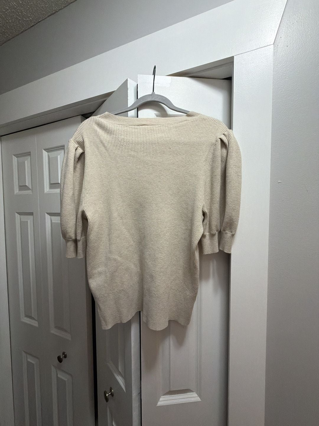Terra & Sky Puff Sleeve Sweater Size 1X Beige Ribbed Knit Top 4