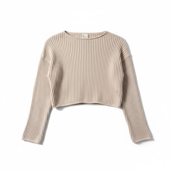 Zara Rib Knit Sweater Size XXS-XS Light Beige Cropped Pullover Jumper