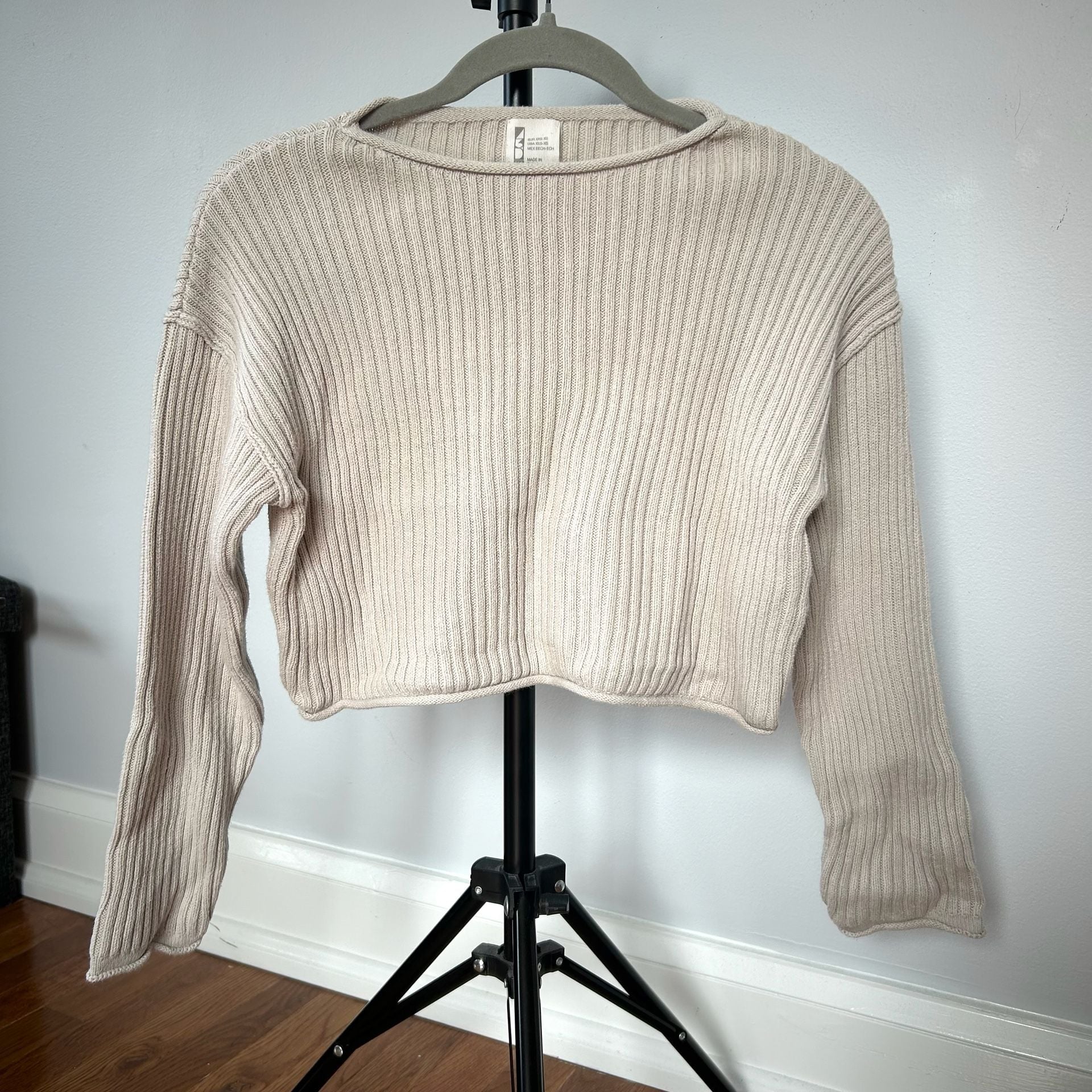 Zara Rib Knit Sweater Size XXS-XS Light Beige Cropped Pullover Jumper 10