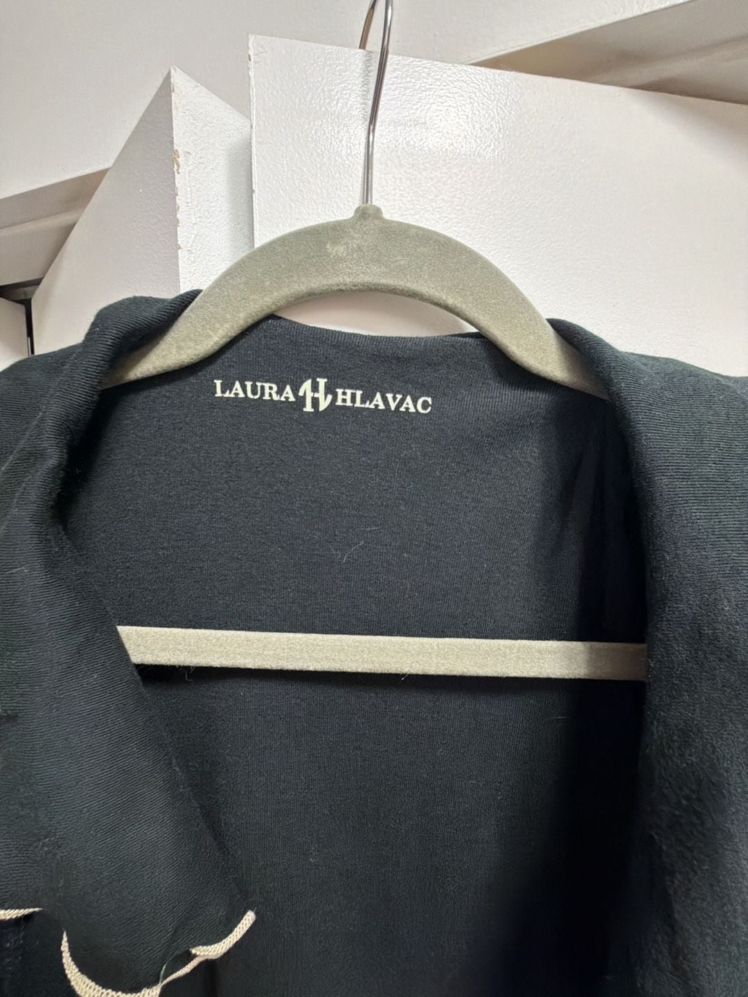 Laura Hlavac Cardigan Size L 12-14 Black Ruffle Trim Open Front 2