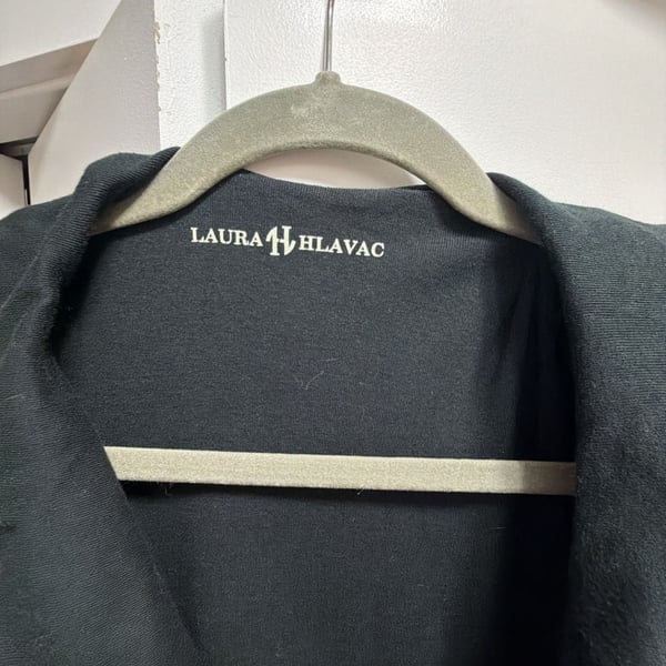 Laura Hlavac Cardigan Size L 12-14 Black Ruffle Trim Open Front