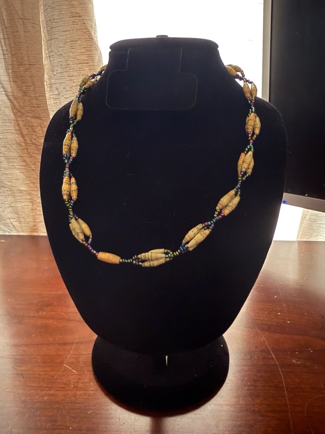 Handmade Recycled Rolled Paper Bead Seed Beaded Necklace Boho 2