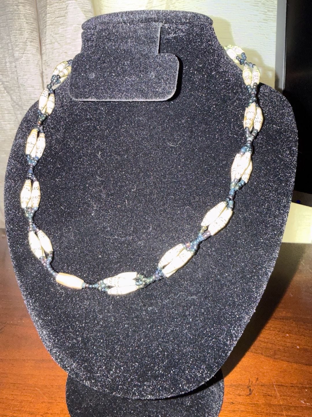 Handmade Recycled Rolled Paper Bead Seed Beaded Necklace Boho 3
