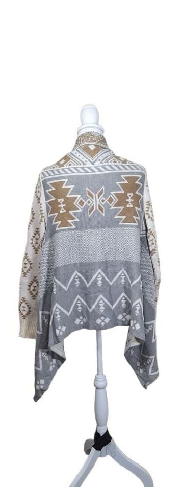 Hippie Rose Open Front Cardigan Sweater XL Grey Tan Southwestern Aztec Draped
 7