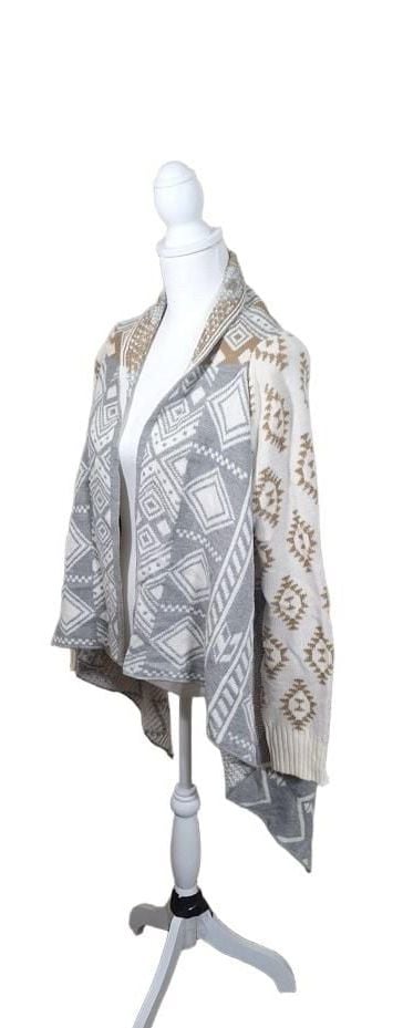 Hippie Rose Open Front Cardigan Sweater XL Grey Tan Southwestern Aztec Draped
 8