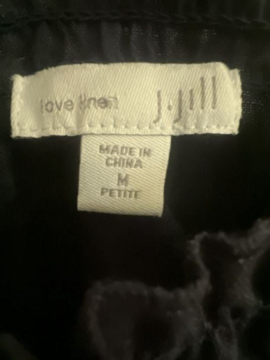J.Jill Love Linen Dress Size M Petite Navy Smocked Off Shoulder 5